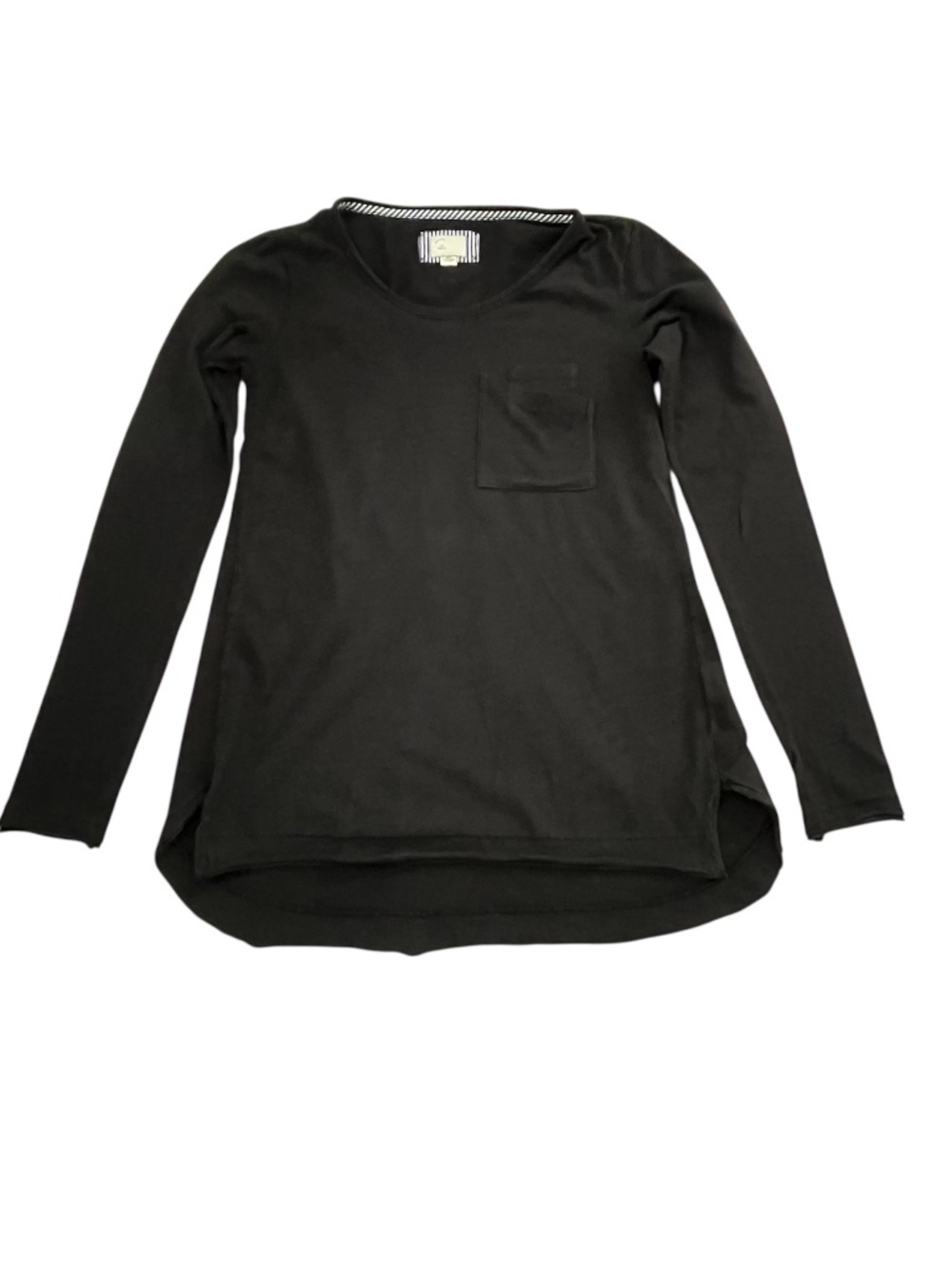 Anthropologie Postmark Long Sleeve Pocket Tee XS Black Athleisure Elevated Basic